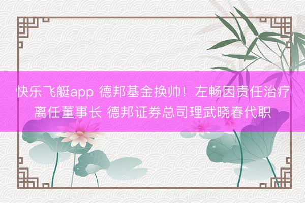 快乐飞艇app 德邦基金换帅!左畅因责任治疗离任董事长 德邦证券总司理武晓春代职