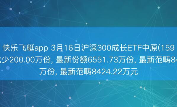快乐飞艇app 3月16日沪深300成长ETF中原(159523)份额减少200.00万份， 最新份额6551.73万份， 最新范畴8424.22万元