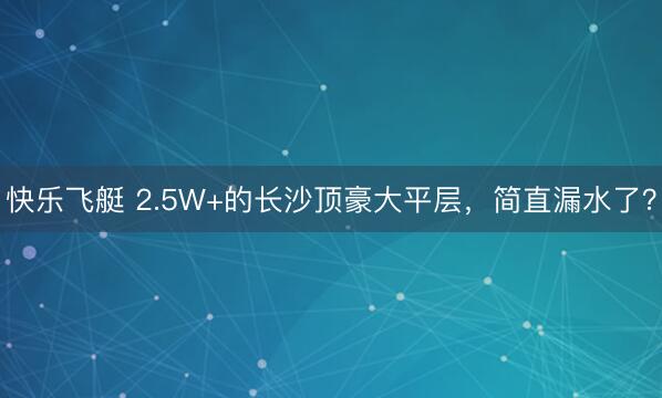 快乐飞艇 2.5W+的长沙顶豪大平层，简直漏水了？