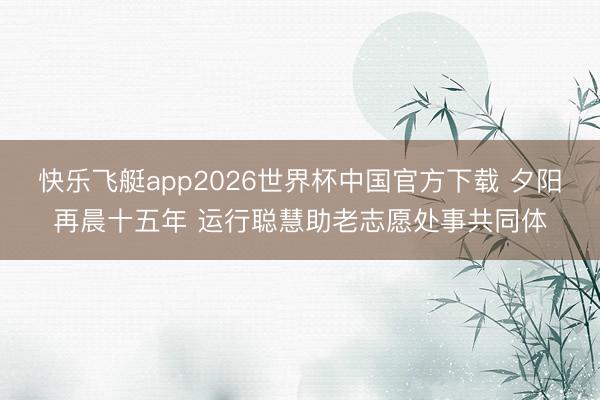 快乐飞艇app2026世界杯中国官方下载 夕阳再晨十五年 运行聪慧助老志愿处事共同体